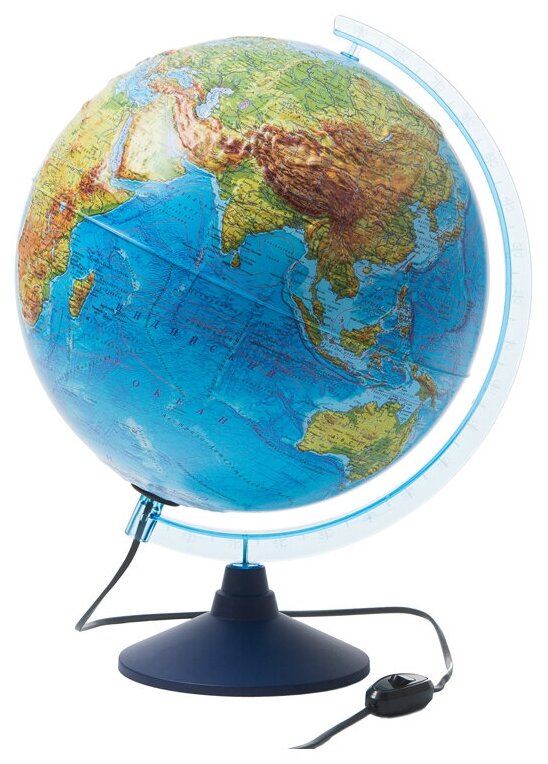 Глобус физико-политический рельефный Globen, 32см, с подсветкой на круглой подставке, 1 шт