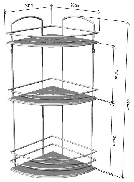 Полка для ванной комнаты угловая BK075 3 яруса 21*21*49 дерево/хром