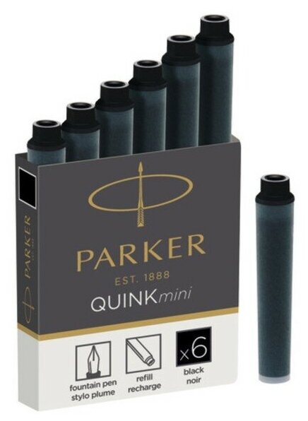 Набор картриджей для перьевой ручки Parker Quink Mini Cartridges Z17, чёрные чернила