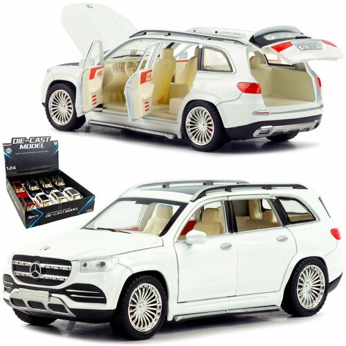 Металлическая машинка SIONRAY 1:24 Mercedes-Benz GLS 580, 22 см, инерционная, свет, звук / Белый