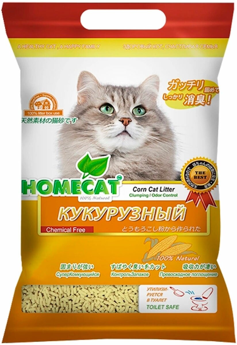 HOMECAT эколайн кукурузный наполнитель комкующийся для туалета кошек (12 л)