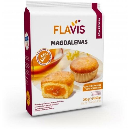 Кексы с абрикосовым джемом с низким содержанием белка Magdalenas, т.м. FLAVIS, 200 г
