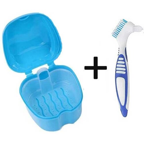 Футляр стоматологический, контейнер для ортодонтических зубных протезов и кап с щеткой (набор 2 в 1)
