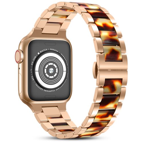 Ремешок для Apple Watch WIWU Three-bead Stainless steel+Resin watch band 38/40/41 Rose Red+Tortie Resin