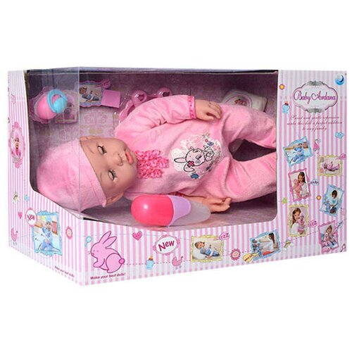 фото Пупс abtoys baby ardana 40см, в розовом комбинезончике, в наборе с аксессуарами, в коробке