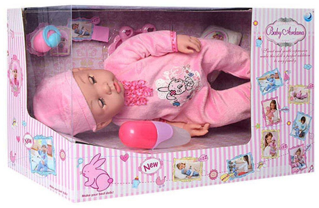 Пупс ABtoys Baby Ardana 40см, в розовом комбинезончике, в наборе с аксессуарами, в коробке A316B