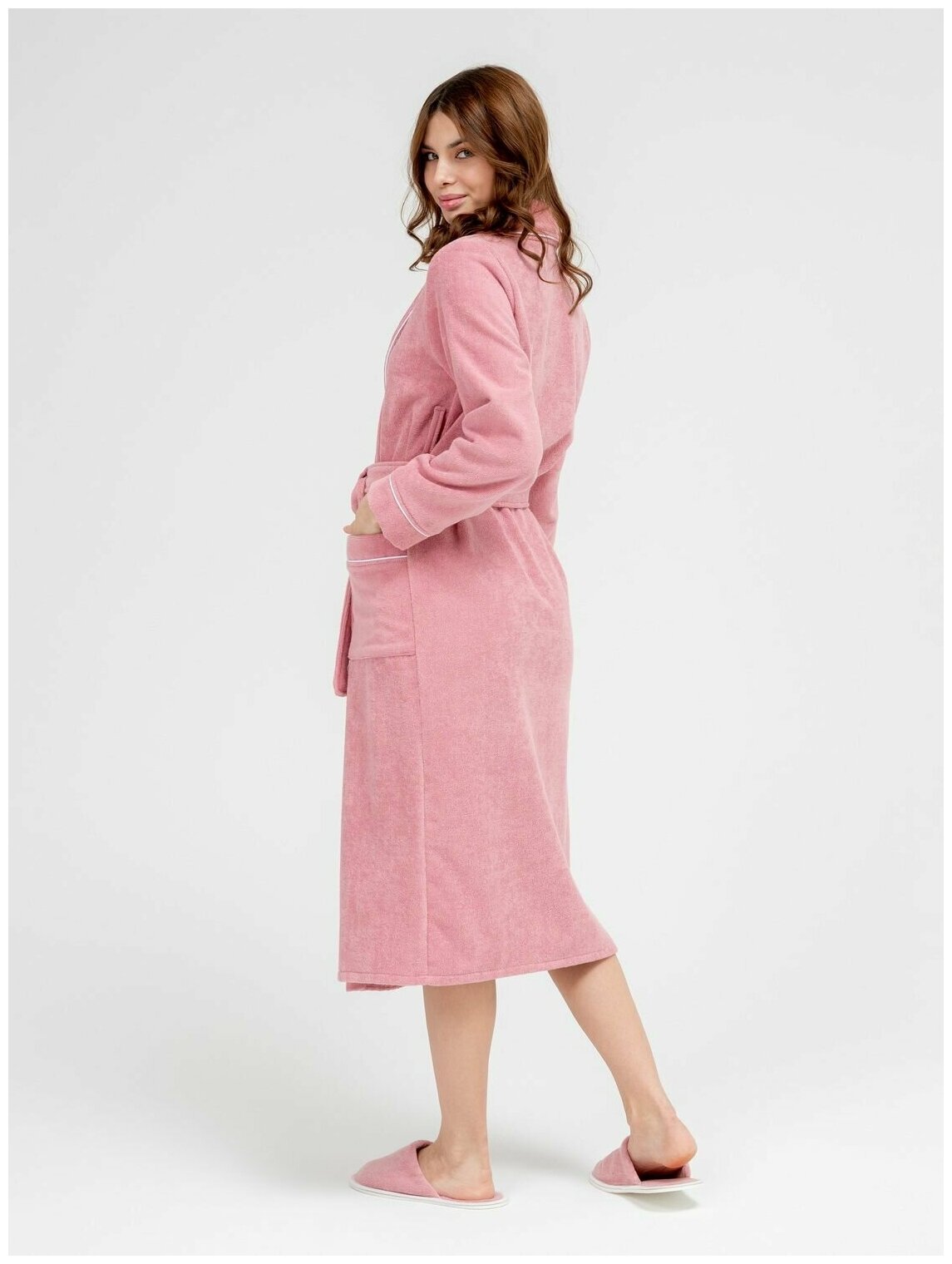 Женский махровый халат с кантом Росхалат, пудрово-розовый. Размер 50-52 - фотография № 9