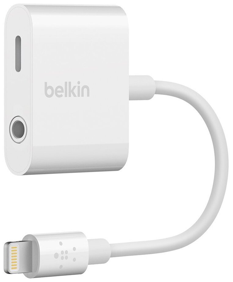 Переходник Belkin Lighting 8-pin папа/мама + Jack3.5 мама (F8J212btWHT) White