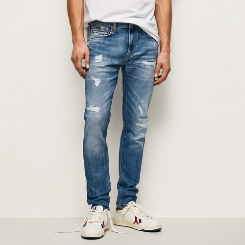 Джинсы Pepe Jeans, прямой силуэт, средняя посадка, рваные, размер 36, голубой