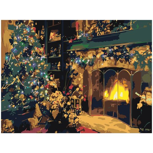 браун у елочка на рождество Рождество у камина Раскраска картина по номерам на холсте