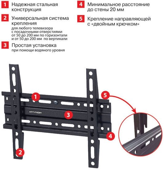 Кронштейн для телевизора Arm Media PLASMA-5 new черный 15"-47" макс.40кг настенный фиксированный - фото №18