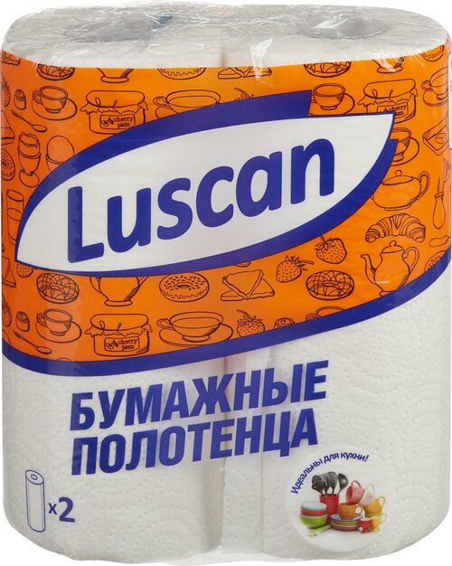 Полотенца бумажные Luscan с тиснением белые двухслойные 2 рул., белый 22 х 25 см