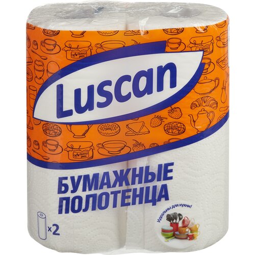 Полотенца бумажные Luscan с тиснением белые двухслойные 2 рул., белый 22 х 25 см бумажные полотенца ромашкин луг с перфорацией 2 слоя 2 рулона