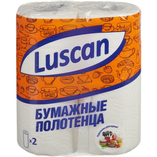 полотенца бумажные 2 слоя 2 рулона 12 м Полотенца бумажные Luscan с тиснением белые двухслойные 2 рул., белый 22 х 25 см