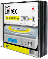 Диск DVD-R Mirex 4,7Gb 16x 5 шт. slim case