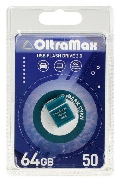 OltraMax Флешка OltraMax 50, 64 Гб, USB2.0, чт до 15 Мб/с, зап до 8 Мб/с, голубая