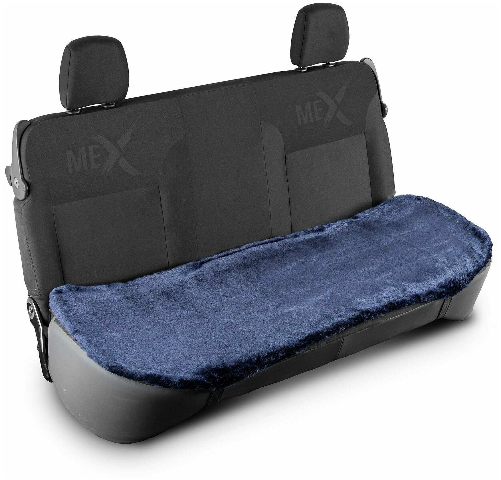 Меховая накидка на сидушку заднего автокресла и сиденья заднего ряда из синего мутона с нескользящим подкладом универсального размера