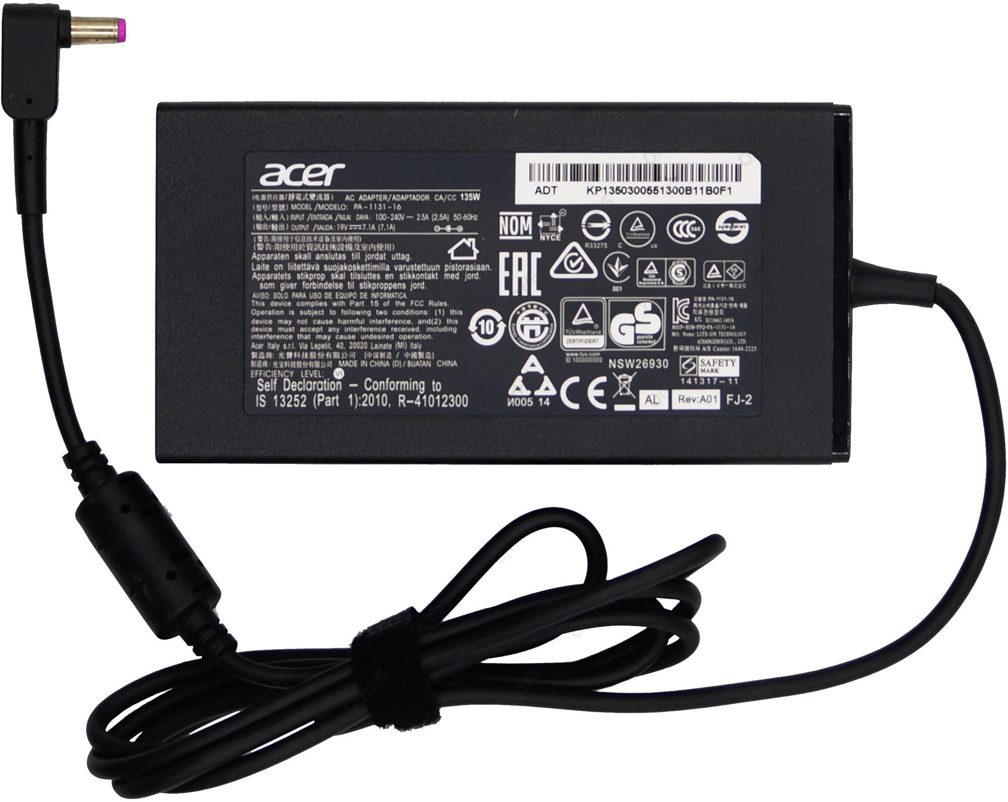 Блок питания для ноутбука Acer 5.5x1.7мм, 135W (19V, 7.1A) без сетевого кабеля, ORG (slim type)