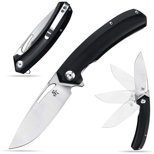 фото Нож складной sitivien st119, черный, сталь d2, флиппер на подшипнике