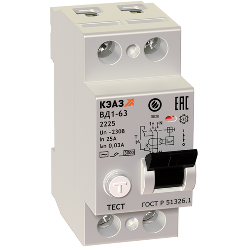 Выключатель дифференциального тока (УЗО) 2п 32А 30мА тип AC ВД1-63 2232 УХЛ4, КЭАЗ 221904 (1 шт.)