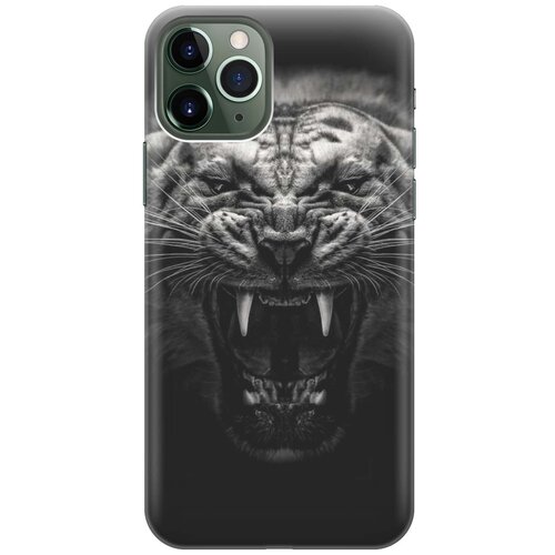 фото Ультратонкий силиконовый чехол-накладка для apple iphone 11 pro max с принтом "оскал тигра" gosso