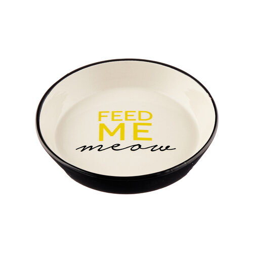 Миска для кошек керамическая DUVO+ "Feed Me Meow", чёрно-белая, 13.8см/180мл (Бельгия)