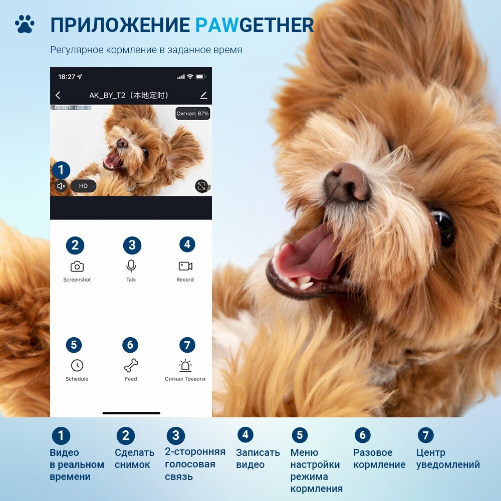 Автокормушка для собак и кошек Pawgether F1S 3,5 л с видеокамерой и голосовой связью, датчиком движения и управлением через смартфон (iOS, Android) - фотография № 11