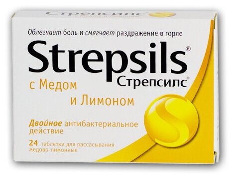Стрепсилс таб. д/рассас., 24 шт., лимон+мед