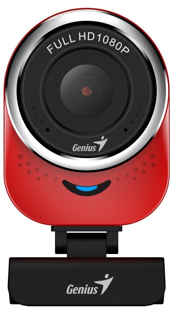 GENIUS QCam 6000, red, Full-HD 1080p webcam, universal clip, 360 degree swivel, USB, built-in microphone, rotation 360 degree, tilt 90 degree