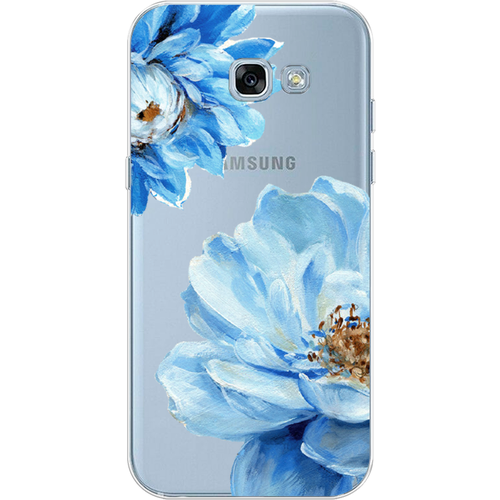 Силиконовый чехол на Samsung Galaxy A3 2017 / Самсунг Галакси А3 2017 Голубые клематисы, прозрачный samsung galaxy a3 2017 a320 силиконовый прозрачный чехол самсунг галакси а3 а320