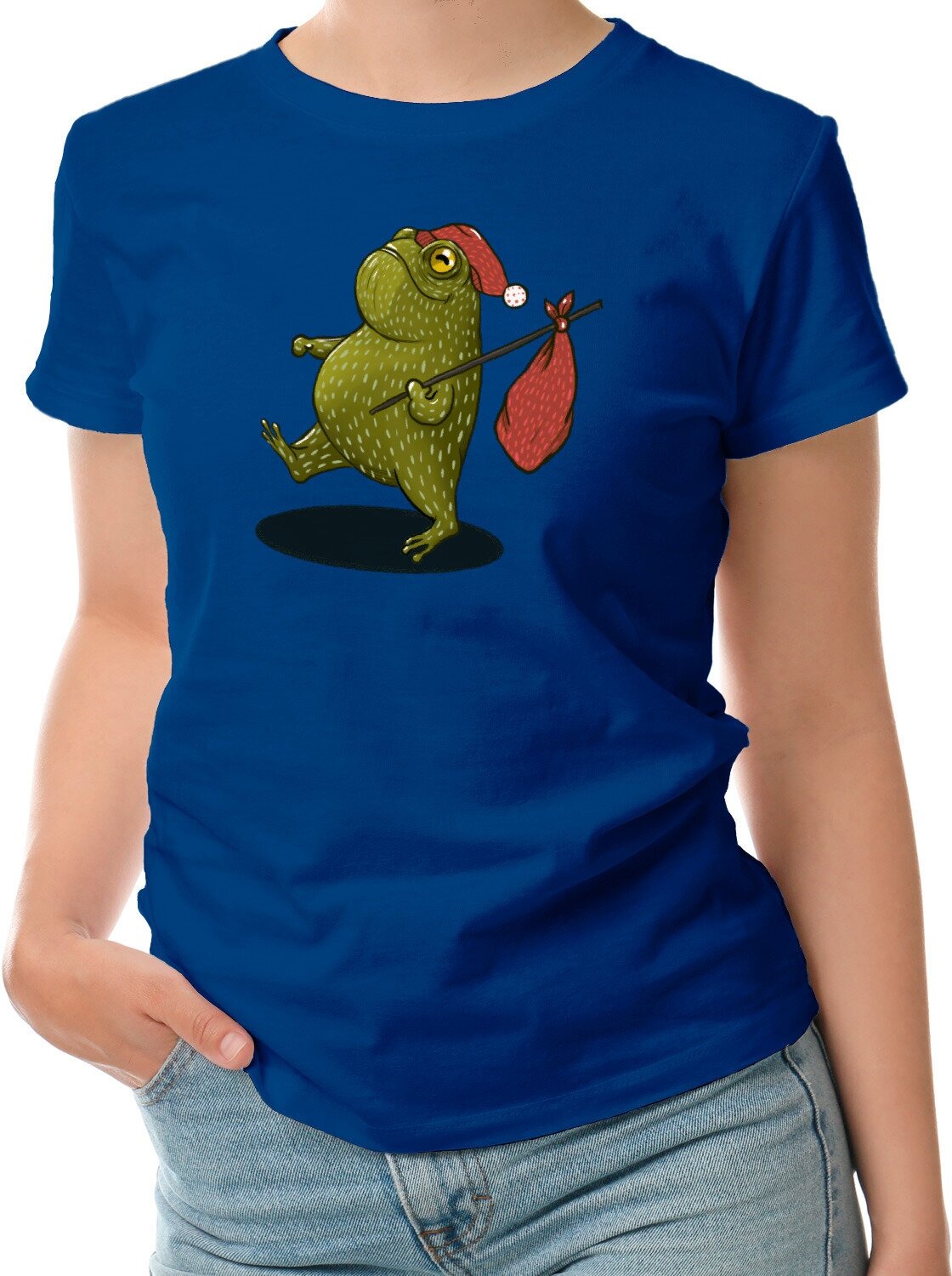 Женская футболка «Зимняя лягушка-путешественница» (XL 