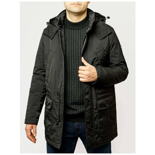 Парка Pierre Cardin, демисезон/зима, внутренний карман, капюшон, размер 52, черный