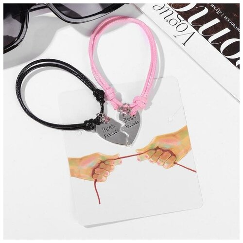 фото Браслет tell your story, стразы, металл, 2 шт., размер 7 см, черный, розовый