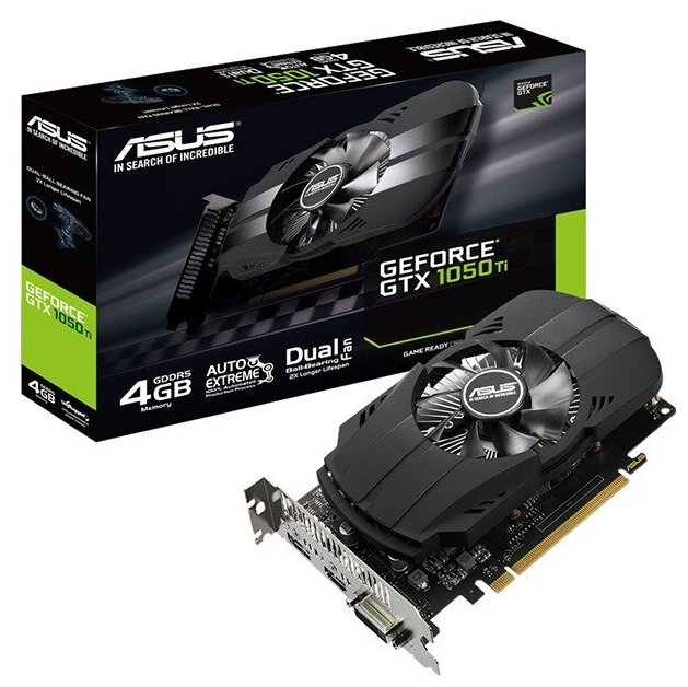 Видеокарта Asus PCI-E PH-GTX1050TI-4G nVidia GeForce GTX 1050TI 4096Mb 128bit GDDR5 12907008 DVIx1HDMIx1DPx1HDCP Ret
