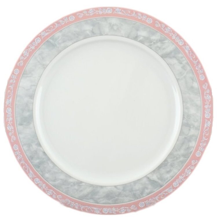 Тарелка мелкая 21 см, "Jana", декор "Серый мрамор с розовым кантом"