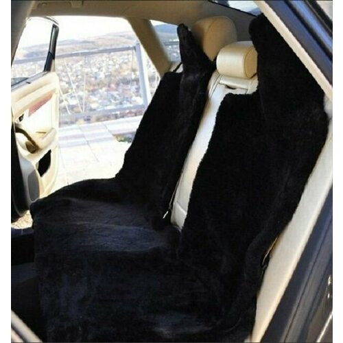 Комплект меховых накидок на заднее сиденье автомобиля, овечья шерсть, черный
