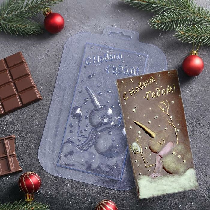 Форма для шоколада и конфет Sima-land "С Новым годом. Снеговик", размер изделия 17х8,5 см