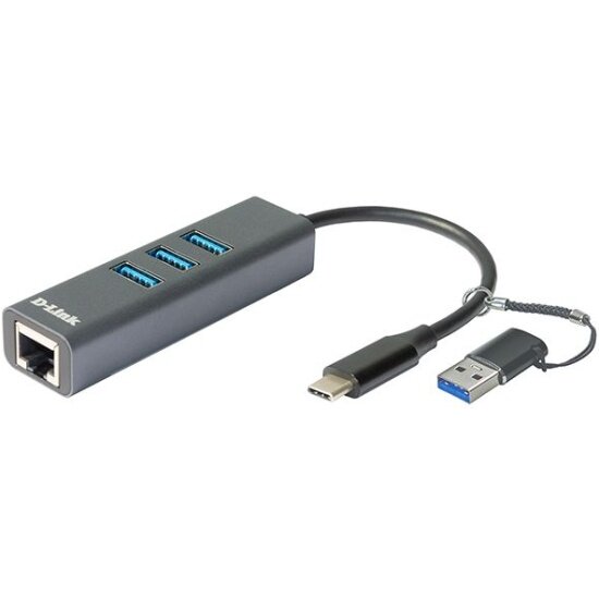 Сетевой адаптер D-link DUB-2332/A1A Gigabit Ethernet / USB Type-C с переходником USB Type-C / USB Type-A