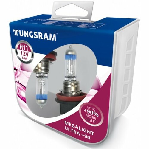 Лампа автомобильная Tungsram Megalight Ultra +90 H11 12V 55W (PGJ19-2), 2шт, 53110SXU PB2