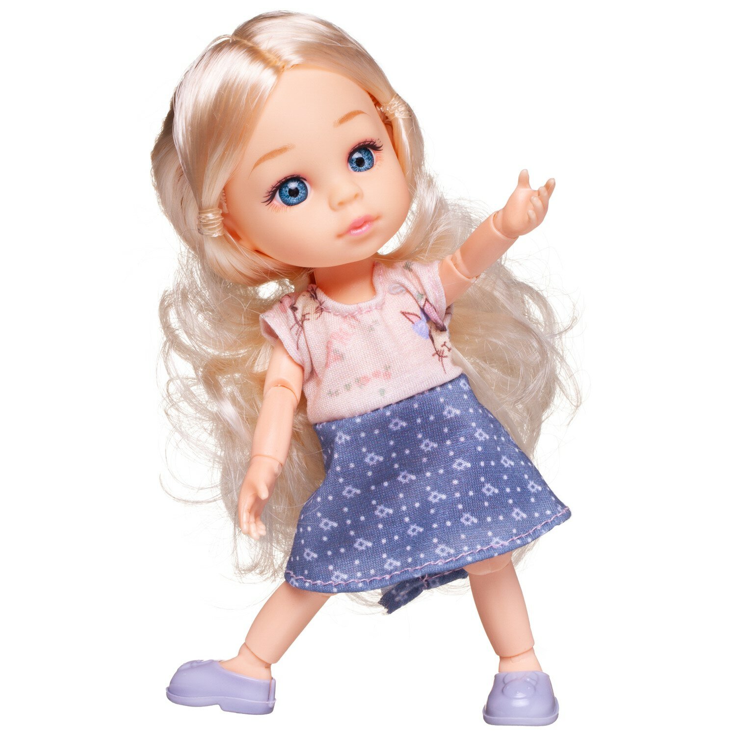 Кукла Junfa 16см Малышка-милашка в голубой буклированной кофте и платье WJ-30327