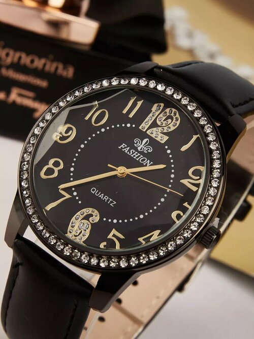 Наручные часы ШОПОГОЛИК SHPR1201/черный,серебристый,золотистый, золотой, серебряный