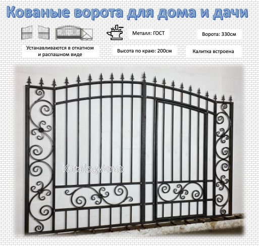 фото Кованые ворота со встроенной калиткой