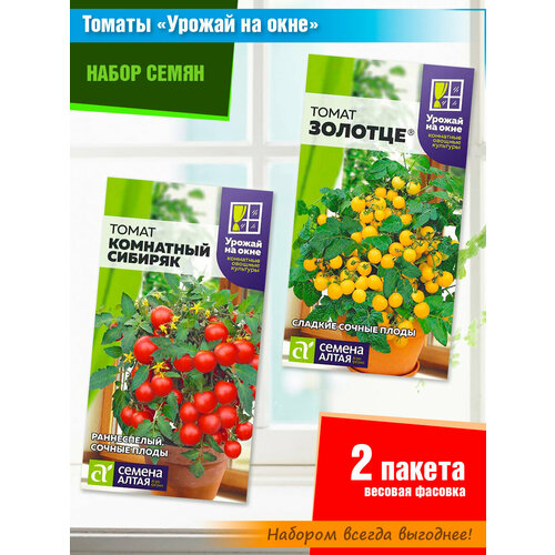 Набор семян балконных томатов Урожай на окне от Семена Алтая (2 пачки) набор семян томатов хиты урожайности от семена алтая 2 пачки