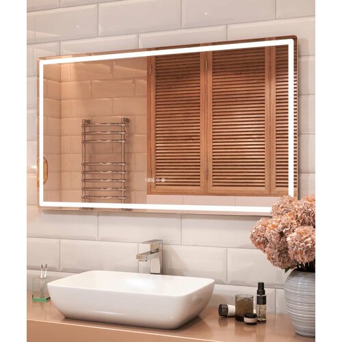 Зеркало 120х70 см настенное в ванную с подсветкой LED, часы и подогрев OLEVARO DAMON LUXE z. DAM.120. LUXE