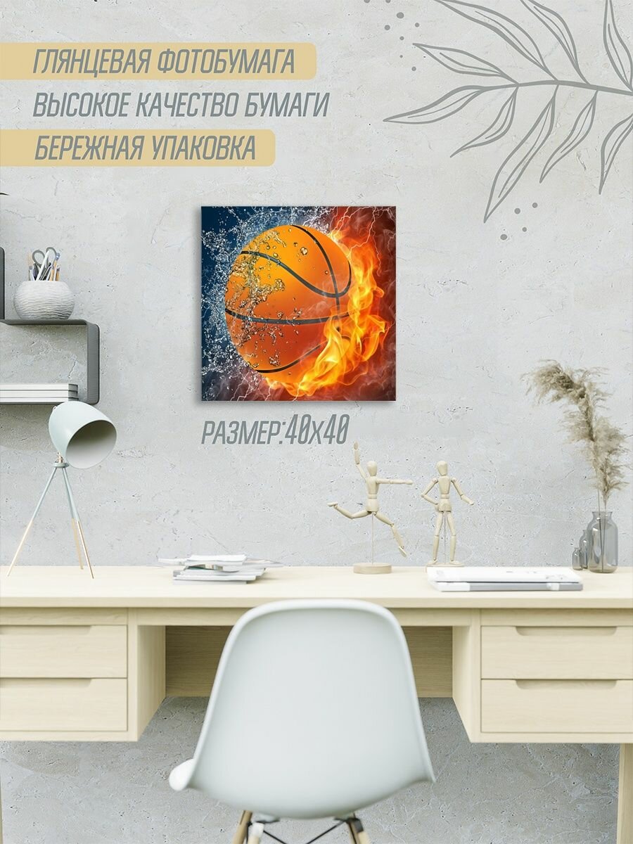 Постер Баскетбол Баскетбольный мяч Огонь Вода
