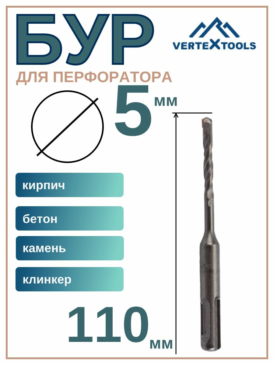 Бур VERTEXTOOLS SDS PLUS 5x110мм