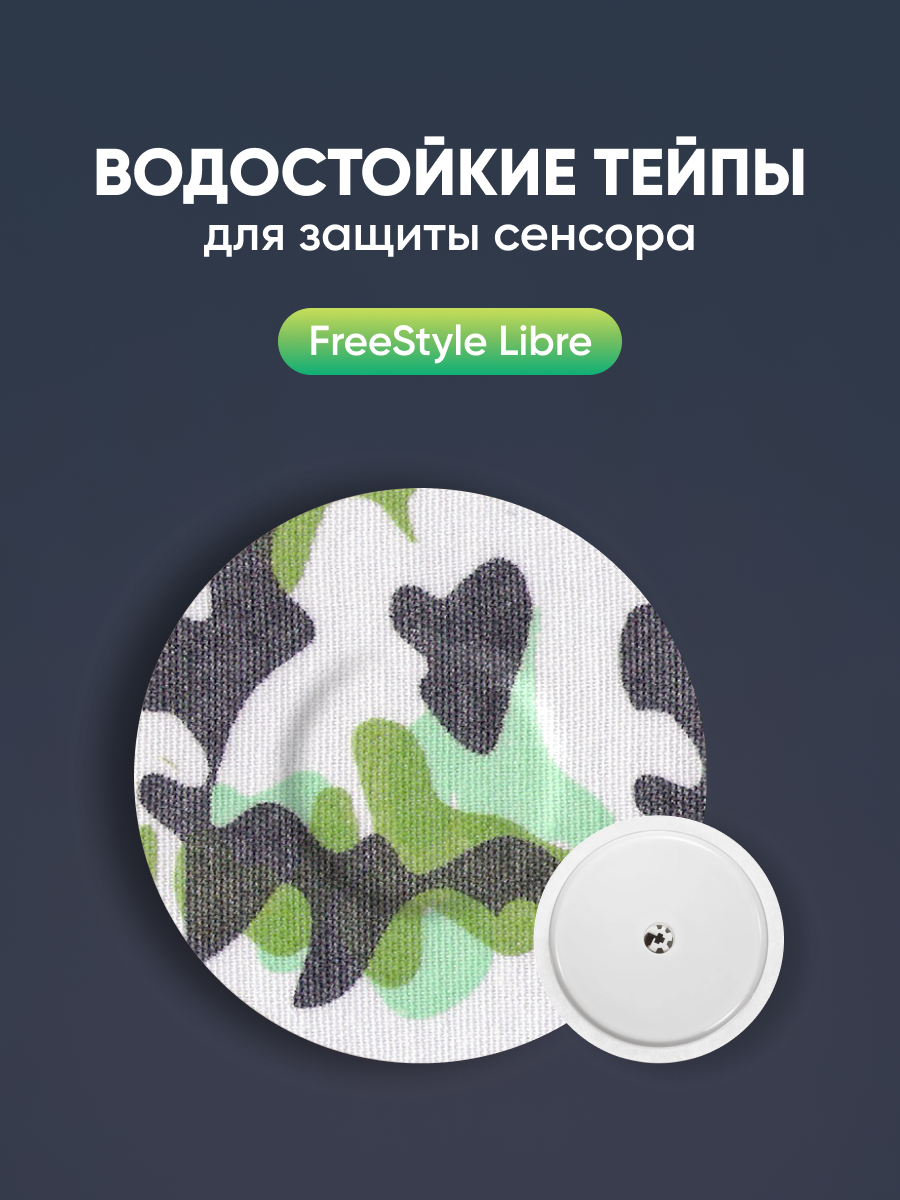 Фиксирующие водостойкие тейпы пластыри для защиты и маскировки сенсора Freestyle Libre Фристайл Либре Круг 7 см принт Защитный 10 пластырей
