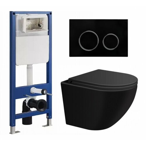 Комплект 3 в 1 инсталляция SinteSi SIN-CCI-SMP-101 + Подвесной унитаз SinteSi EVI + кнопка черная