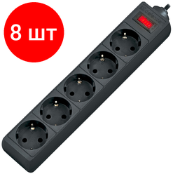 Комплект 8 шт, Сетевой фильтр Defender ES 5 розеток 1.8м, черный