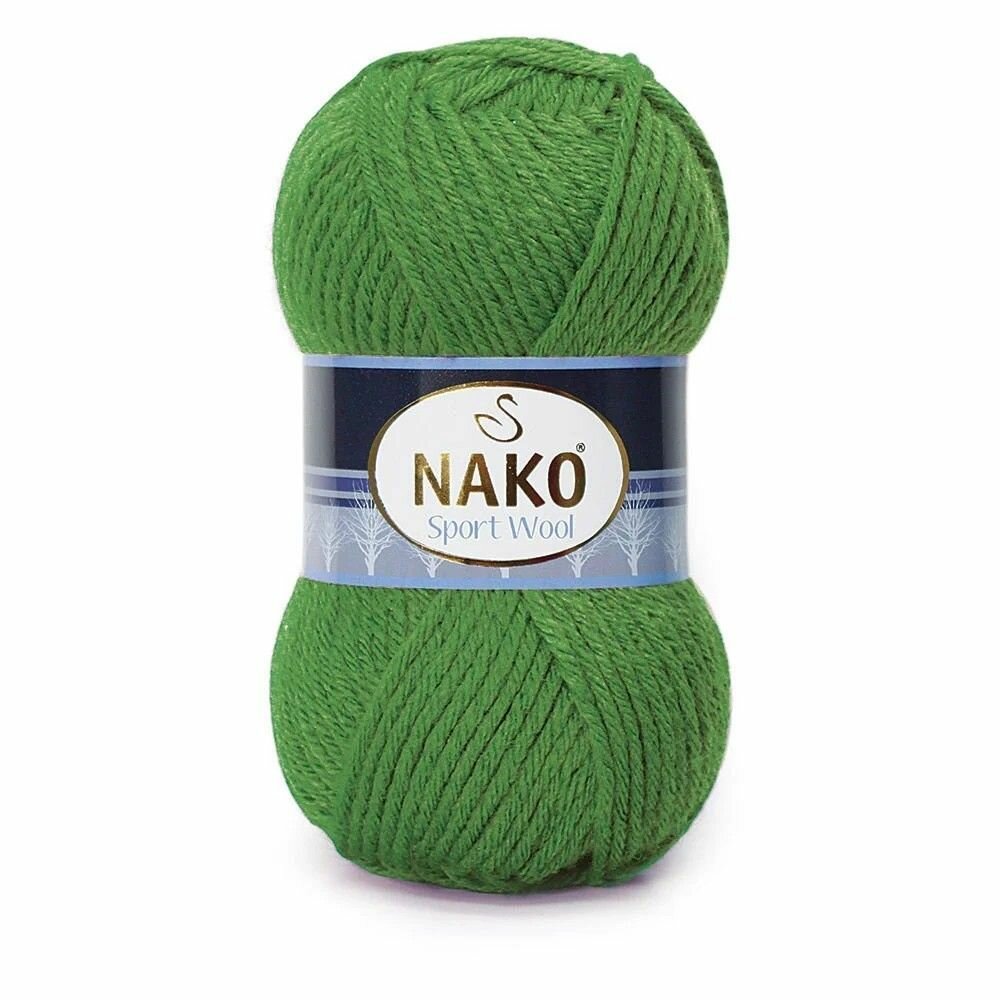 Пряжа Sport wool Nako, зелень - 6574, 25% шерсть, 75% премиум акрил, 5 мотков, 100 г, 120 м.